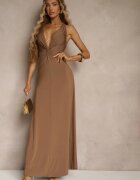 by swan Rochie Maro Drapata din Viscoză cu Fason Evazat Fără Mâneci Folonea