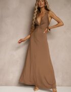 by swan Rochie Maro Drapata din Viscoză cu Fason Evazat Fără Mâneci Folonea