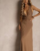 by swan Rochie Maro Drapata din Viscoză cu Fason Evazat Fără Mâneci Folonea