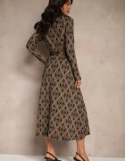 by swan Rochie Maro Imprimată din Viscoză cu Croială tip Cămașă Decorată cu un Cordon Înnodat Evelitha