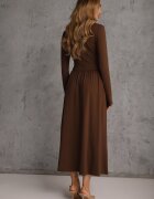 by swan Rochie Maro Taliată cu Mânecă Lungă din Vâscoză cu Încrețituri și Decolteu în V Elirie
