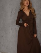 by swan Rochie Maro Taliată cu Mânecă Lungă din Vâscoză cu Încrețituri și Decolteu în V Elirie