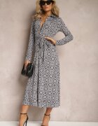 by swan Rochie Maxi Alb-Mov cu croială cambrată cu curea cu model geometric Perani