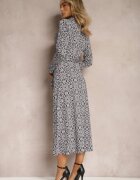 by swan Rochie Maxi Alb-Mov cu croială cambrată cu curea cu model geometric Perani