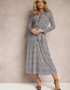 by swan Rochie Maxi Alb-Mov cu croială cambrată cu curea cu model geometric Perani