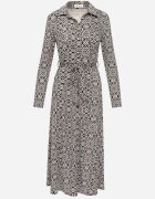 by swan Rochie maxi Alb-Negru cu croială cambrată cu curea cu model geometric Perani