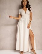 by swan Rochie Maxi Bej deschis cu poale evazate și crăpătură Zarya