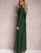 by swan Rochie Maxi Evazată Verde din Material Lucios cu Drapaj în Talie Kizzetta