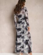 by swan Rochie Maxi Negru-Gri din plasă Decorată cu model Tie-Dye Elthiwina