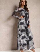 by swan Rochie Maxi Negru-Gri din plasă Decorată cu model Tie-Dye Elthiwina