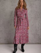by swan Rochie Maxi Roșu-Albă cu croială cambrată cu curea cu model geometric Perani