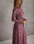 by swan Rochie Maxi Roșu-Albă cu croială cambrată cu curea cu model geometric Perani
