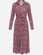 by swan Rochie Maxi Roșu-Albă cu croială cambrată cu curea cu model geometric Perani