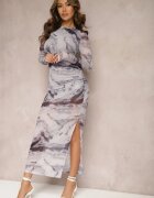 by swan Rochie Maxi tip plasă Gri-Negru din plasă cu încrețituri și crăpătură Lysara