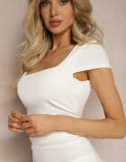 by swan Rochie Midi Albă cu Decolteu Pătrat Linerana