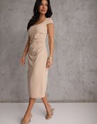 by swan Rochie Midi Bej cu Decolteu Pătrat Linerana