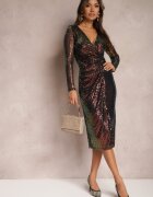 by swan Rochie Midi Multicoloră Petrecută cu drapaj Decorată cu paiete Fendra