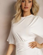 by swan Rochie Mini Albă cu elastic și Mânecă Tip Liliac Yarleta