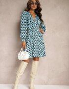 by swan Rochie Mini Albastră cu Model Geometric cu Mânecă Lungă Ezrie