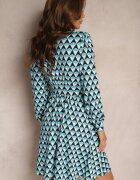 by swan Rochie Mini Albastră cu Model Geometric cu Mânecă Lungă Ezrie