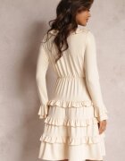 by swan Rochie mini evazată bej cu talie elastică și decolteu decorativ Agnena
