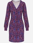 by swan Rochie Mini Imprimată Mov-Albastră cu Decolteu Adânc și Manșete Leossa
