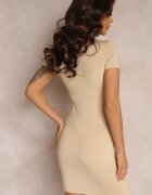 by swan Rochie Mini Mulată Bej cu Draperie și Decupaj Harrietta