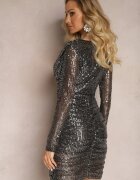 by swan Rochie Mini Mulată Negru-Argintiu Cu Paiete Cu Drapaj Potenza