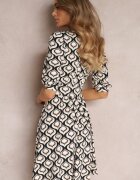 by swan Rochie Mini Negru-Bej cu Model Mozaic cu Mâneci Bufante Sabreena