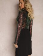 by swan Rochie Mini Negru-Verde din Plasă cu Paiete și Cataramă Decorativă Warena