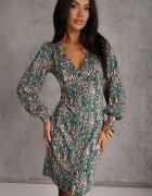 by swan Rochie Mini Verde Cu model cu Decolteu adânc și Manșete Leossa