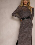 by swan Rochie Mulată Maro-Gri din plasă cu viscoză decorată cu decupaje cu jupon Distaria