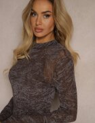 by swan Rochie Mulată Maro-Gri din plasă cu viscoză decorată cu decupaje cu jupon Distaria