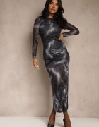 by swan Rochie Mulată Neagră din Plasă cu Vâscoză Decorată cu Despicătură Naliriel