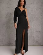 by swan Rochie neagră Asimetrică cu elastic în talie și lănțișor la umăr Jisse