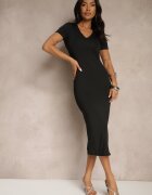 by swan Rochie Neagră Bodycon cu croială mulată cu decolteu în V Efrerina