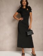 by swan Rochie Neagră Bodycon cu Drapaj în Talie și Mâneci Scurte Aterezza