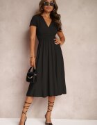 by swan Rochie Neagră Cambrată cu Decolteu Petrecut cu Croială Evazată Rimadea