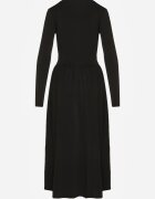 by swan Rochie Neagră Cambrată cu mâneci lungi din Viscoză cu Încrețituri și Decolteu în V Elirie
