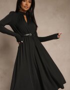 by swan Rochie neagră cambrată cu umeri structurați decorată cu decupaj Arfedi