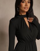by swan Rochie neagră cambrată cu umeri structurați decorată cu decupaj Arfedi