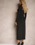 by swan Rochie Neagră cu Croială Cambrată cu Decolteu Tăiat Asimetric și Șliț Sairel