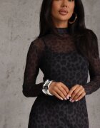 by swan Rochie Neagră cu imprimeu de panteră din plasă cu viscoză cu croială ajustată Nalandra
