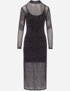 by swan Rochie Neagră cu imprimeu de panteră din plasă cu viscoză cu croială ajustată Nalandra