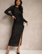 by swan Rochie neagră cu model din vâscoză cu croi mulat cu șliț și drapaj Rolamia