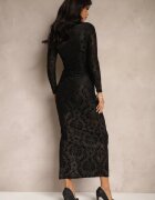 by swan Rochie neagră cu model din vâscoză cu croi mulat cu șliț și drapaj Rolamia