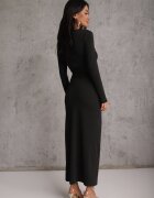 by swan Rochie Neagră din Viscoză cu Croi Petrecut cu Fantă și Cordon Legat Tesela