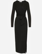 by swan Rochie Neagră din Viscoză cu Croi Petrecut cu Fantă și Cordon Legat Tesela