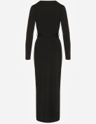 by swan Rochie Neagră din Viscoză cu Croi Petrecut cu Fantă și Cordon Legat Tesela
