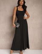 by swan Rochie Neagră Evazată cu viscoză și decolteu pătrat Ravvia